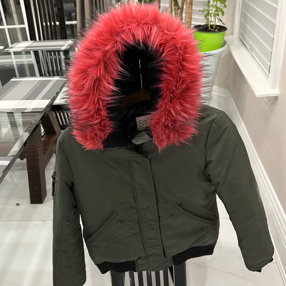Sam S13 army green with pink fur hood puffer family style jacket